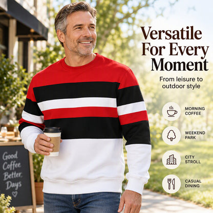 💎🧶 Men's Casual Crewneck Striped Sweatshirt ✨ Simple Stripes. Effortless Style