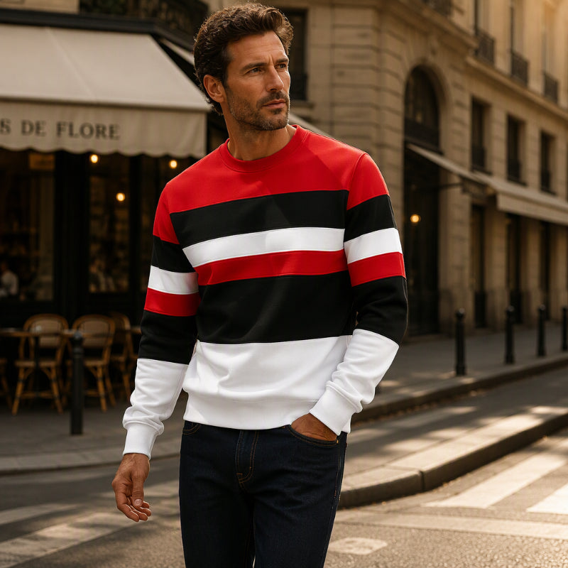 💎🧶 Men's Casual Crewneck Striped Sweatshirt ✨ Simple Stripes. Effortless Style
