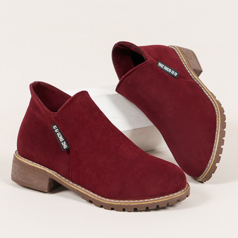 Women's Side Zipper Low Heel Ankle Boots