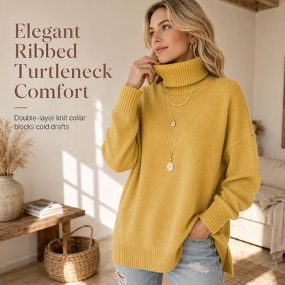 🍂 Warm Knit Feel, Effortless Layered Look | Women's Loose Fit Knit Turtleneck Sweater