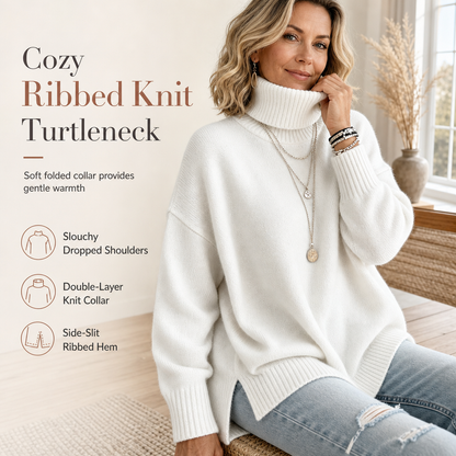 🍂 Warm Knit Feel, Effortless Layered Look | Women's Loose Fit Knit Turtleneck Sweater