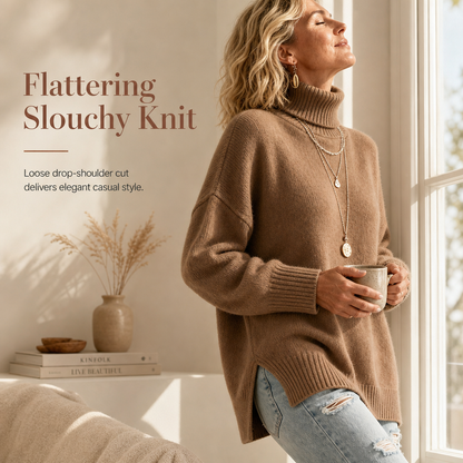 🍂 Warm Knit Feel, Effortless Layered Look | Women's Loose Fit Knit Turtleneck Sweater