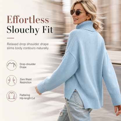 🍂 Warm Knit Feel, Effortless Layered Look | Women's Loose Fit Knit Turtleneck Sweater