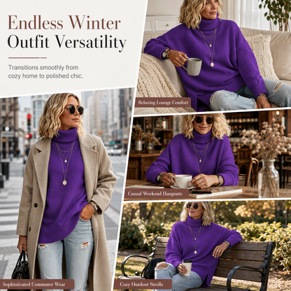 🍂 Warm Knit Feel, Effortless Layered Look | Women's Loose Fit Knit Turtleneck Sweater