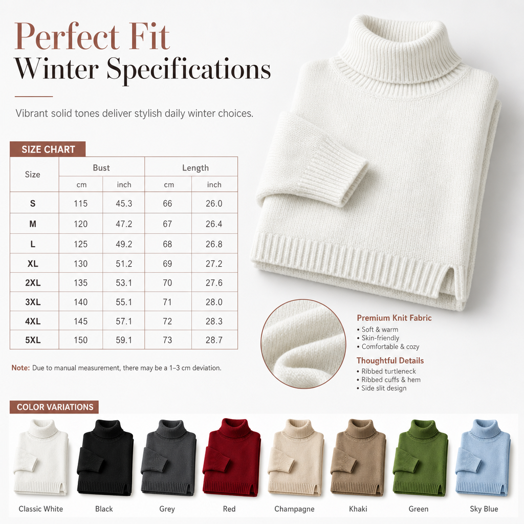 🍂 Warm Knit Feel, Effortless Layered Look | Women's Loose Fit Knit Turtleneck Sweater