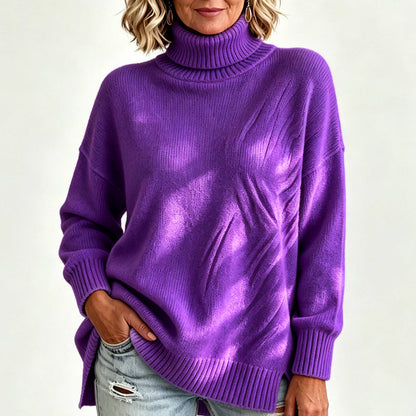 🍂 Warm Knit Feel, Effortless Layered Look | Women's Loose Fit Knit Turtleneck Sweater