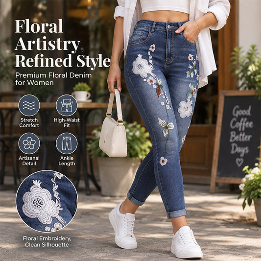 Women's Stretchy Floral Embroidered Skinny Jeans