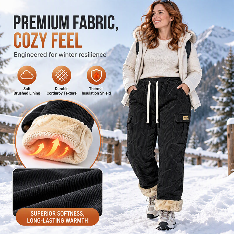 Women's Plush-Lined Corduroy Cargo Pants