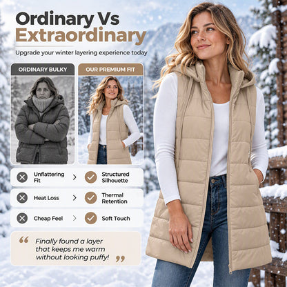 Women's Mid-Length Hooded Padded Vest