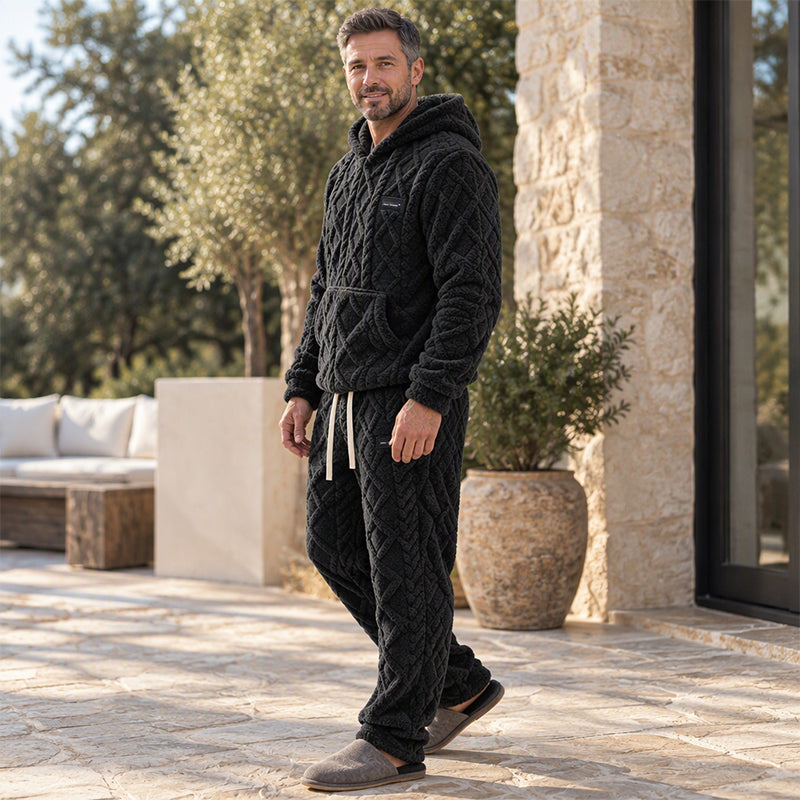 Men's Plush Jacquard Hooded Sweatshirt & Pants Set