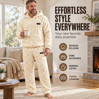 Men's Plush Jacquard Hooded Sweatshirt & Pants Set