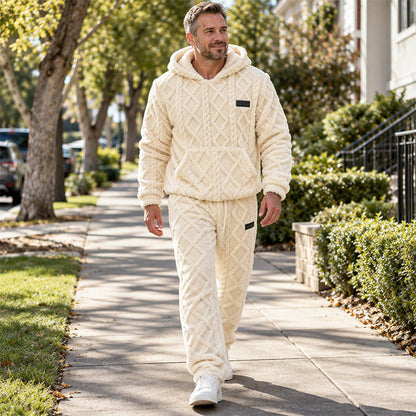 Men's Plush Jacquard Hooded Sweatshirt & Pants Set