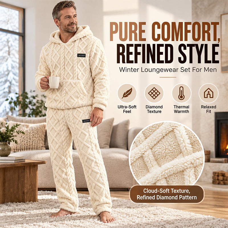 Men's Plush Jacquard Hooded Sweatshirt & Pants Set