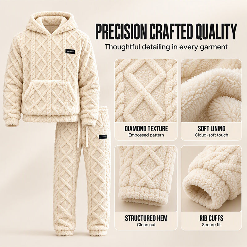 Men's Plush Jacquard Hooded Sweatshirt & Pants Set