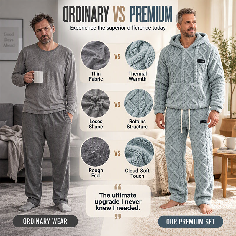 Men's Plush Jacquard Hooded Sweatshirt & Pants Set