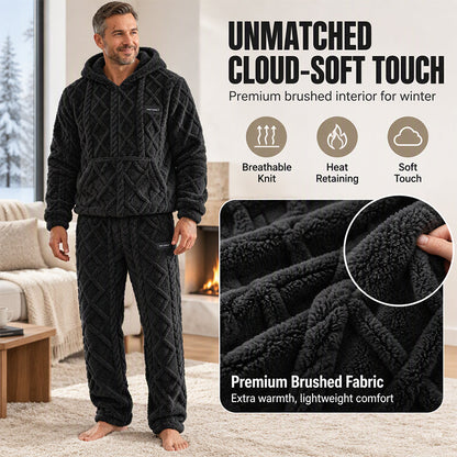 Men's Plush Jacquard Hooded Sweatshirt & Pants Set