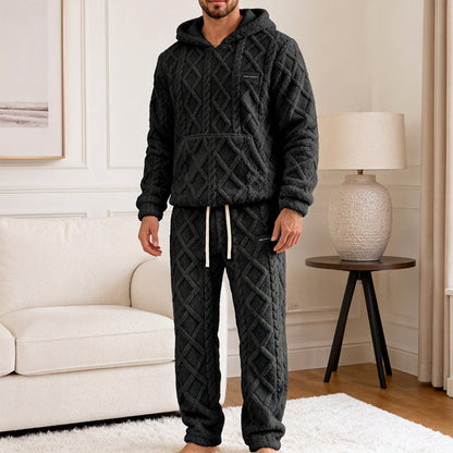 Men's Plush Jacquard Hooded Sweatshirt & Pants Set