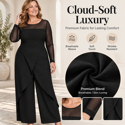 🌸 Women's Elegant Mesh Long Sleeve Jumpsuit with Wrap Overlay-Elegant Layers.