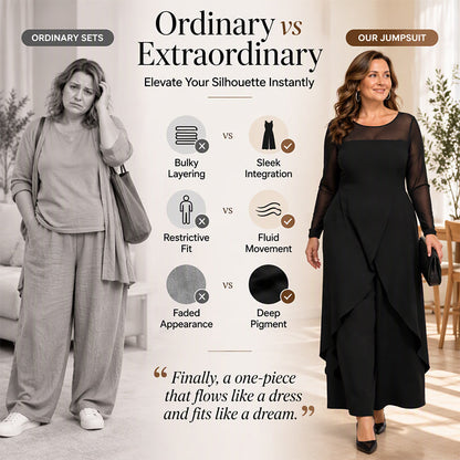 🌸 Women's Elegant Mesh Long Sleeve Jumpsuit with Wrap Overlay-Elegant Layers.